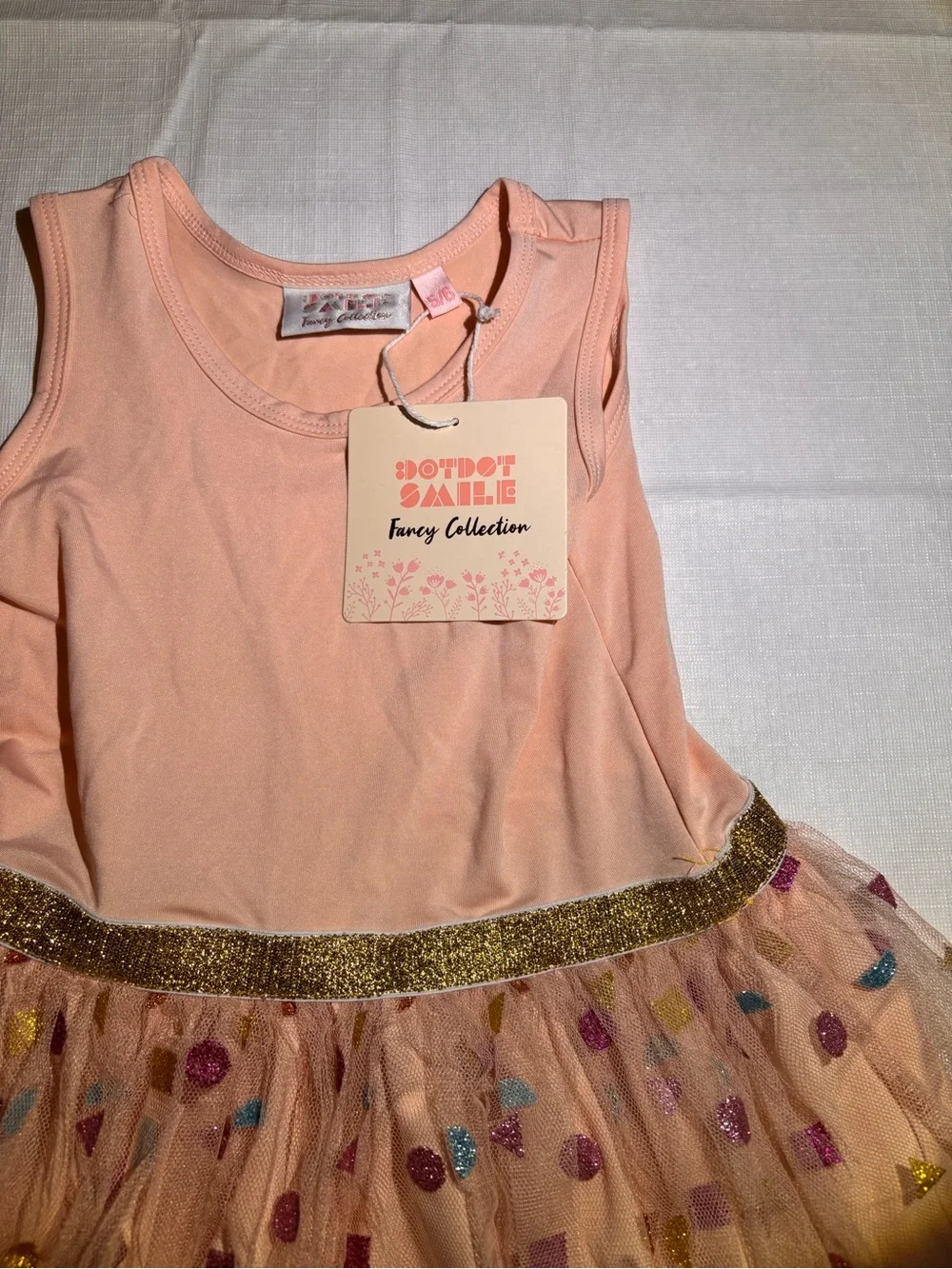 Dot Dot Smile Peach Party Dress with Gold Waistband